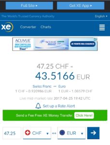Conversion from CHF to EUR