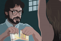 Money Heist's Professor tearing up a bank note