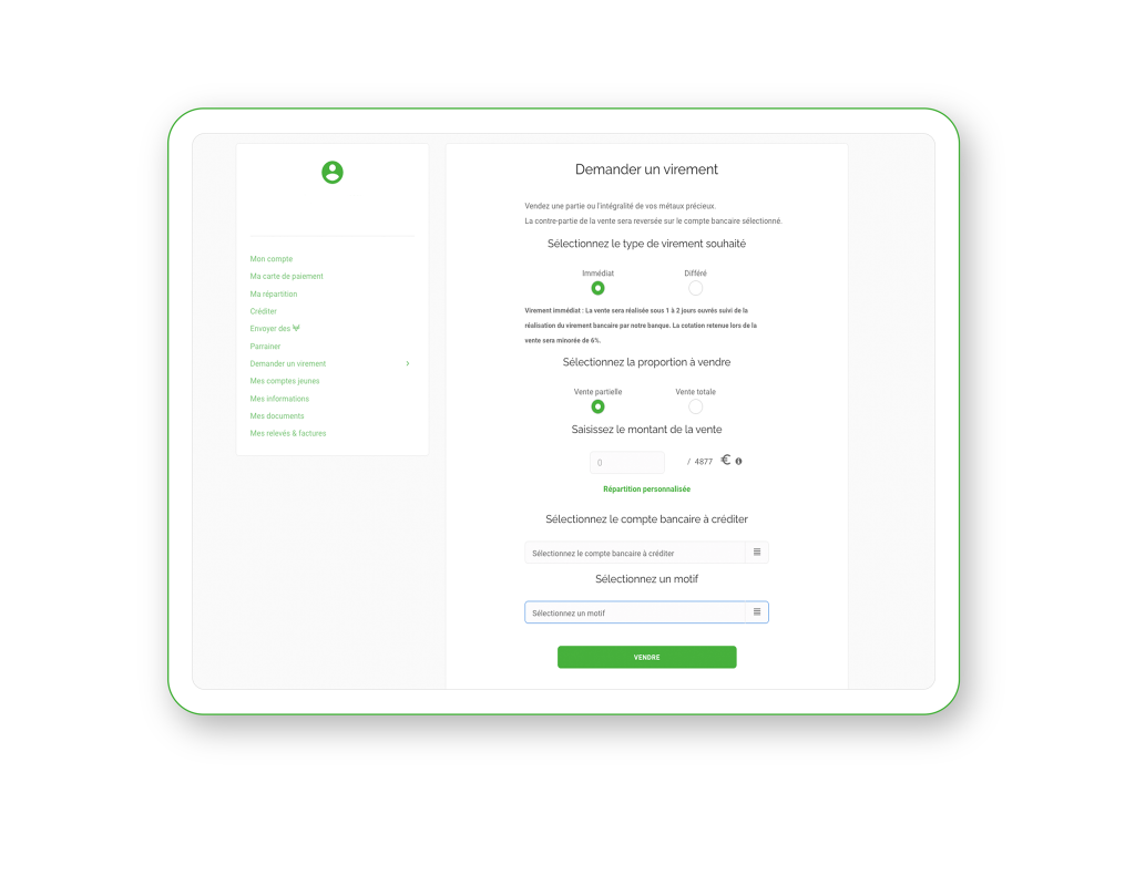 Demande de virement du compte VeraCash vers le compte bancaire