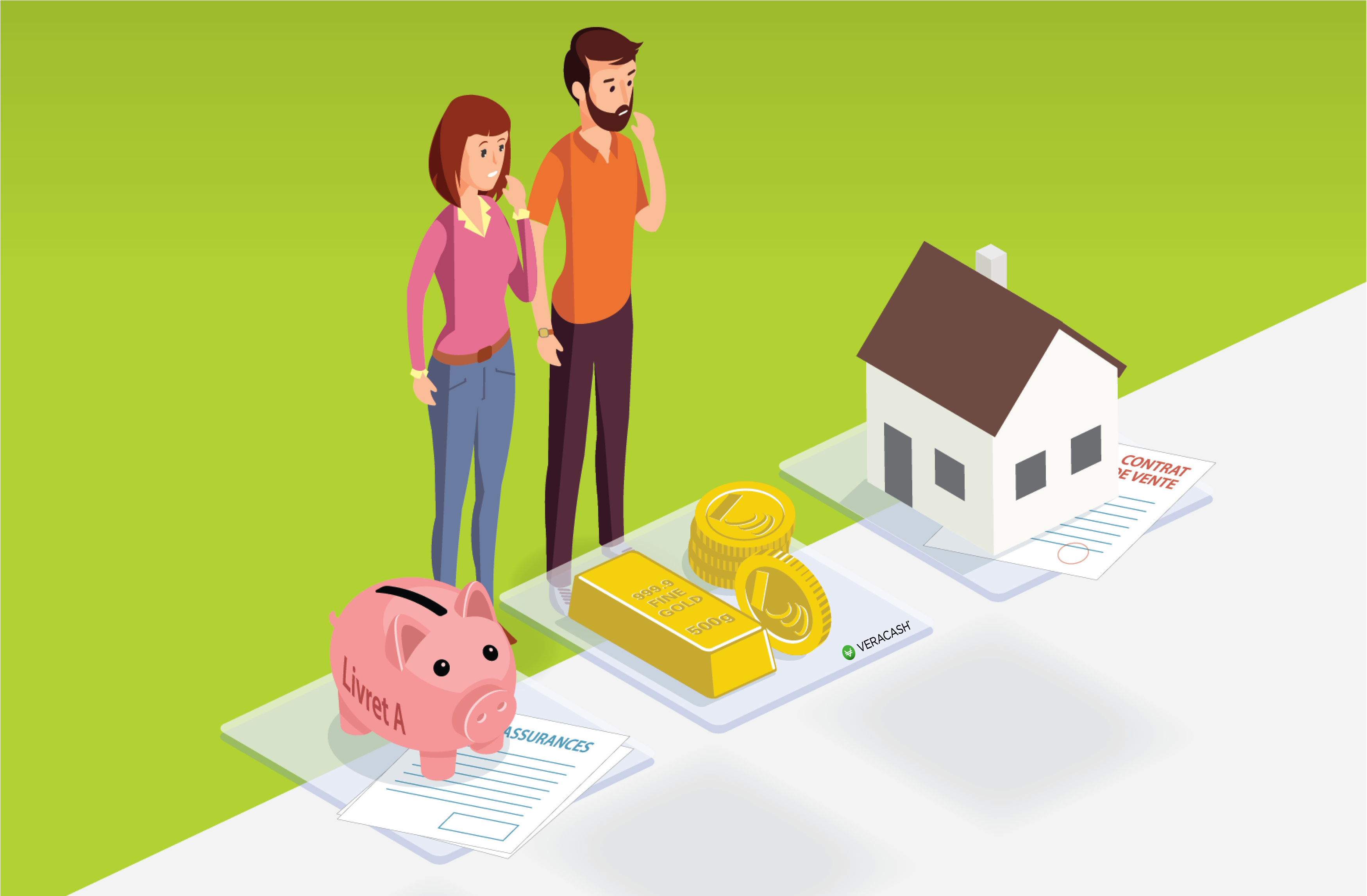 Couple hésitant entre placer argent sur un livret A, acheter de l'or ou investir dans l'immobilier