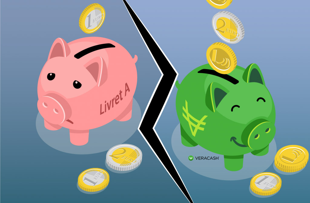 Illustration tirelire cochon piggy pièce or euros livret a compte veracash