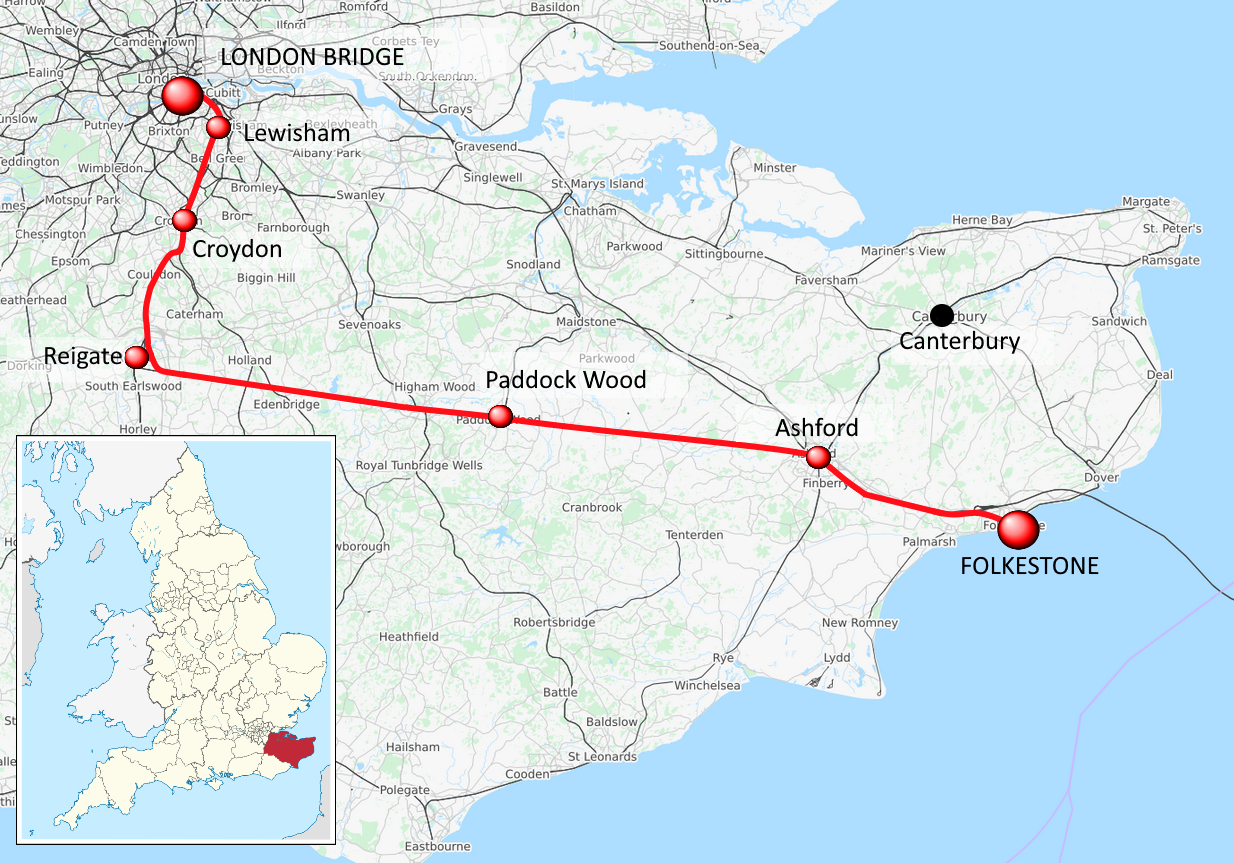 Route du SER, du London Bridge à Folkestone