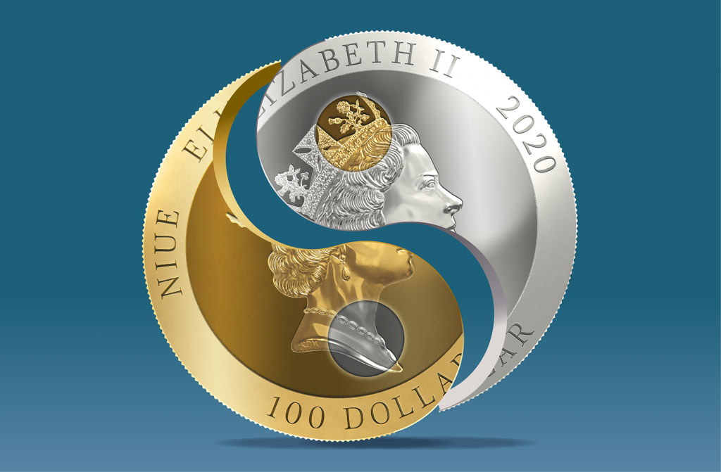 Ying Yang Vera Valor Elizabeth II argent métal or