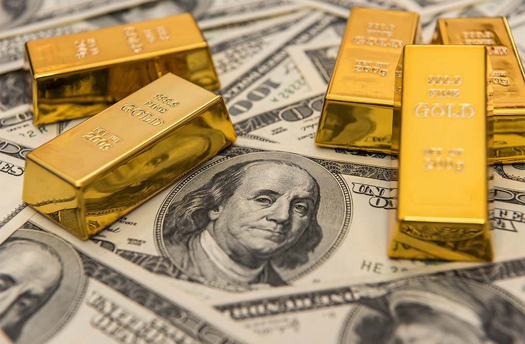 inflation or avec lingots et billets en Dollar