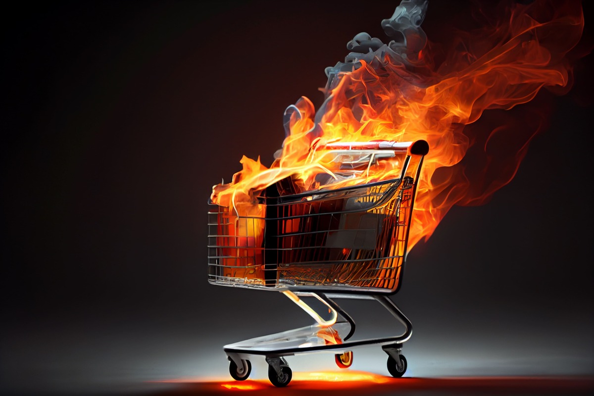 symbole de l'inflation - caddie en feu