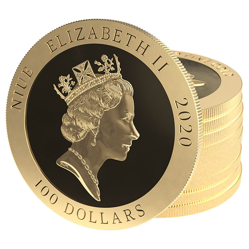 Pile de pièces en or pur 1 once à cours légal Vera Valor et avers avec l'effigie d'Elizabeth II