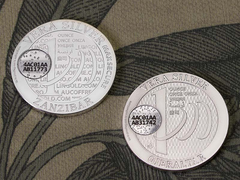 Code à bulle Prooftag sur les Vera Silver et Vera Zanzibar 1 once