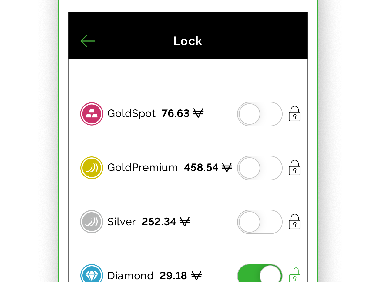 App screen that shows diamond asset is selected to pay with VeraCash