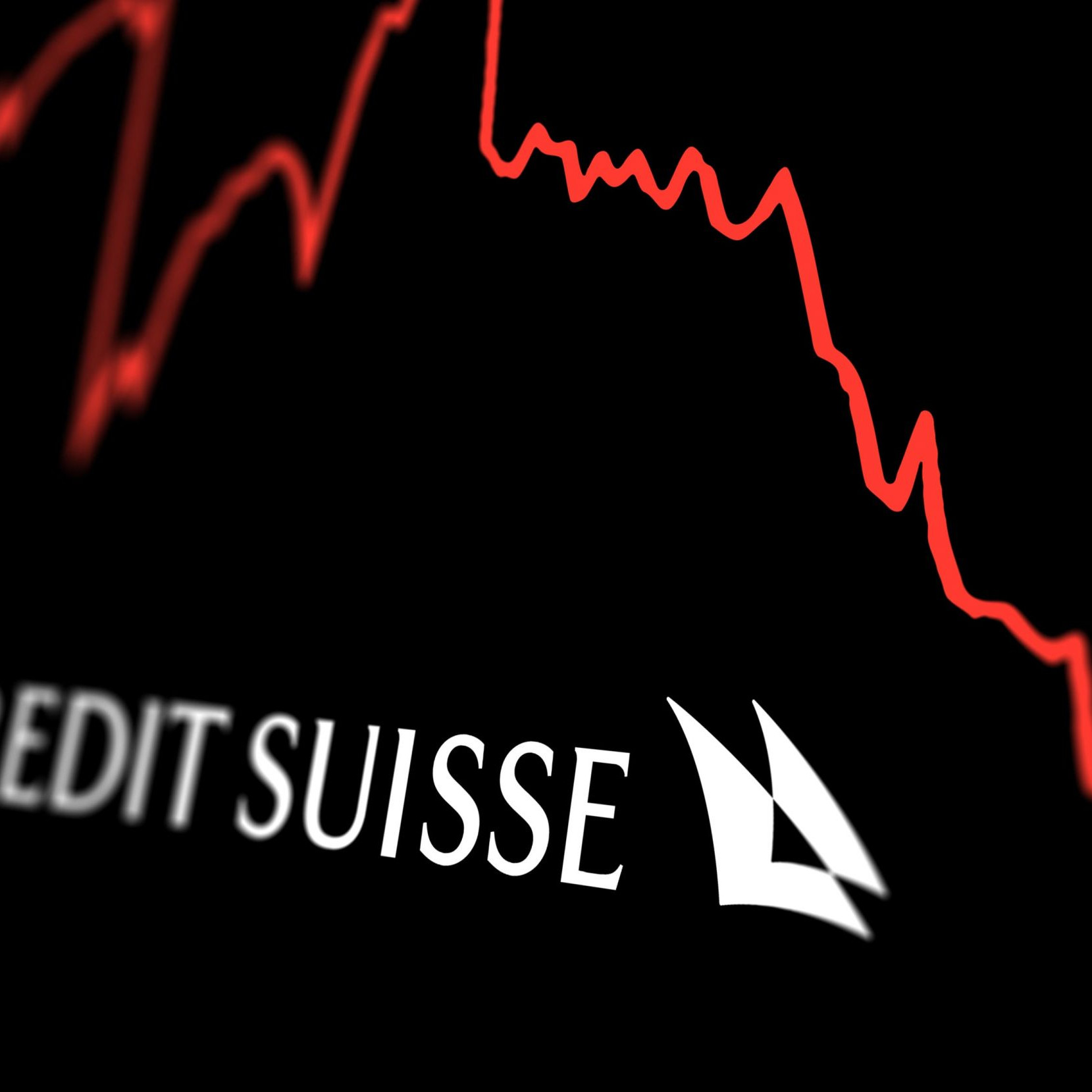 logo du crédit suisse avec une courbe rouge descendante