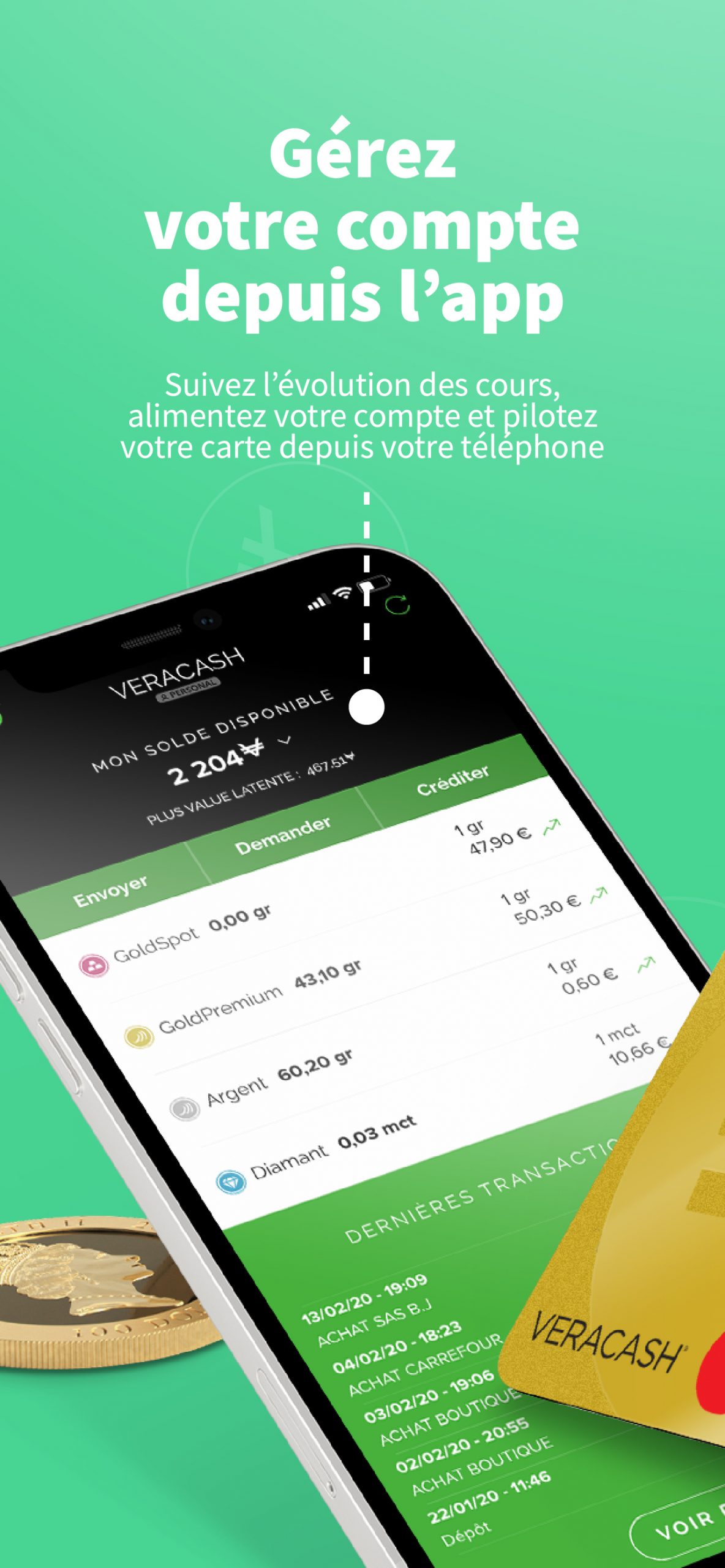 gérer son compte veracash depuis l'application