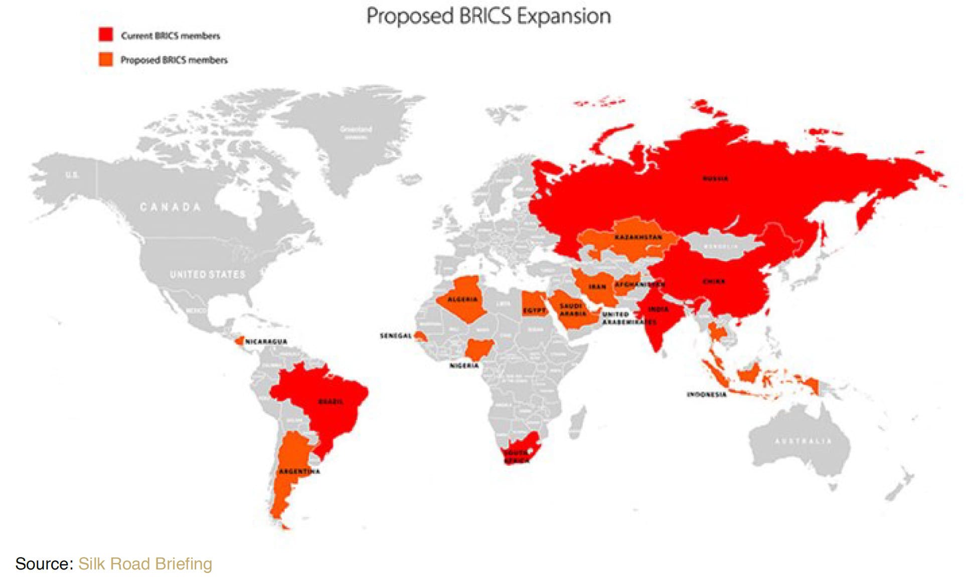 carte de la projection des BRICS
