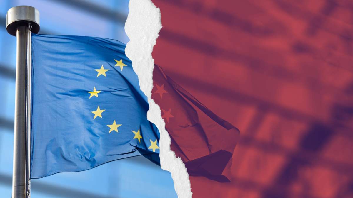 drapeau de l'union européenne qui vire au rouge - article récession 2024