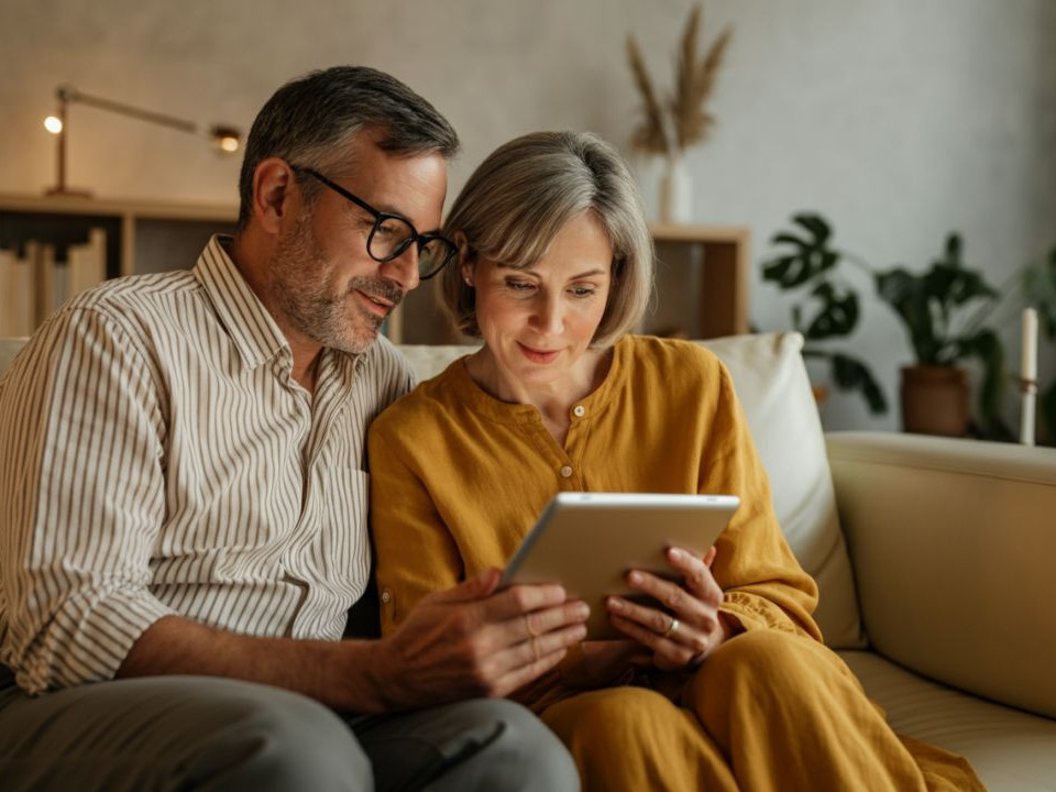 Couple consultant ses investissements sur une tablette