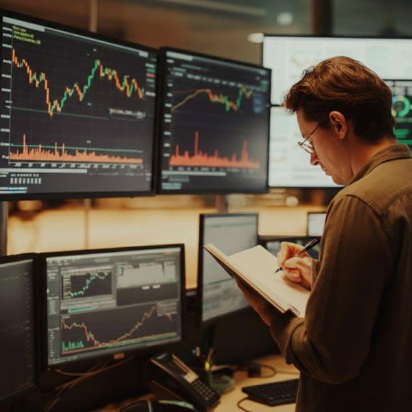 Trader en train d'analyser des graphiques financiers