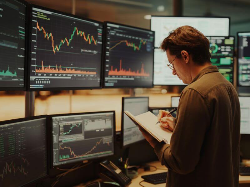 Trader en train d'analyser des graphiques financiers